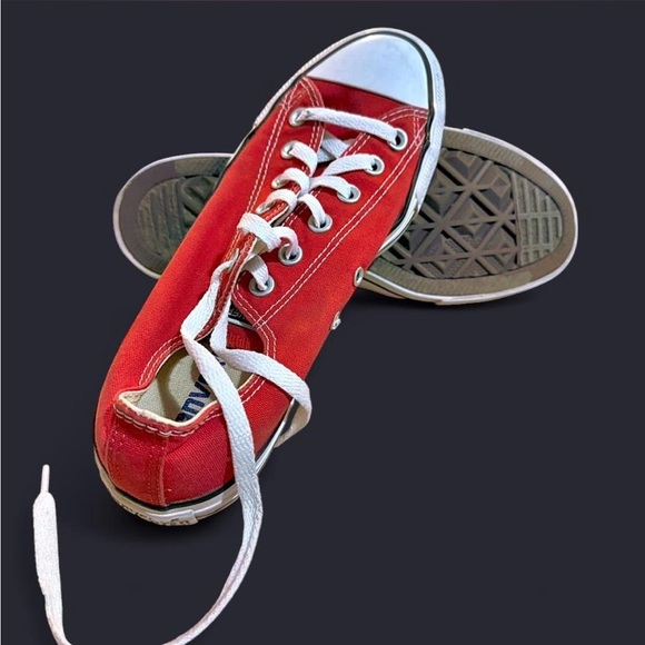 Converse Women’s Red Low Top Sneakers with White Laces - Picture 6 of 8